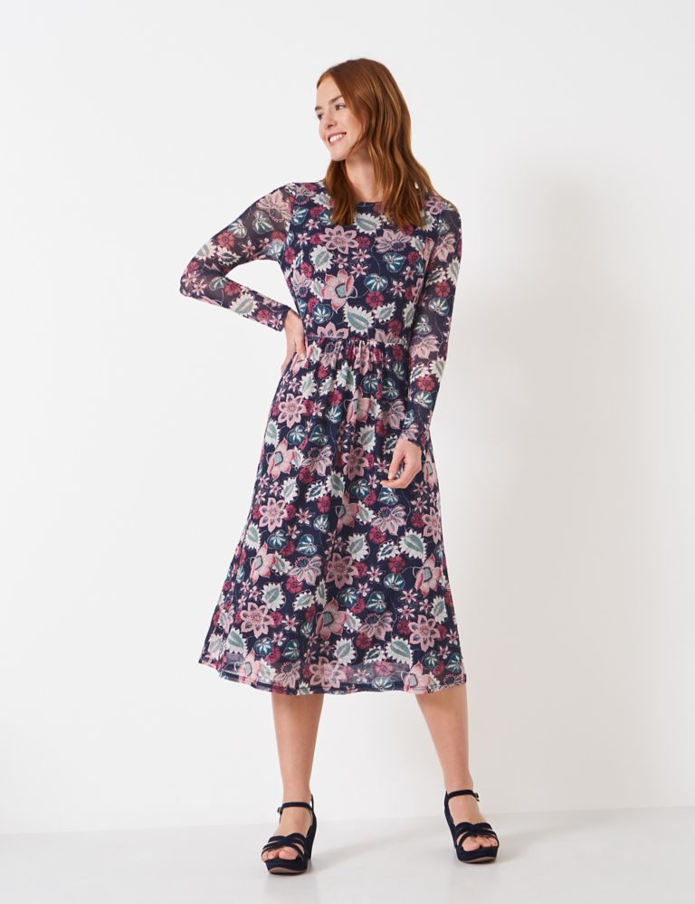 Jersey Floral Round Neck Midi Waisted Dress | Crew Clothing | M&S
