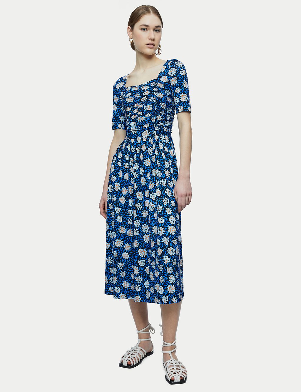 Jersey Floral Square Neck Ruched Tea Dress 3 of 4