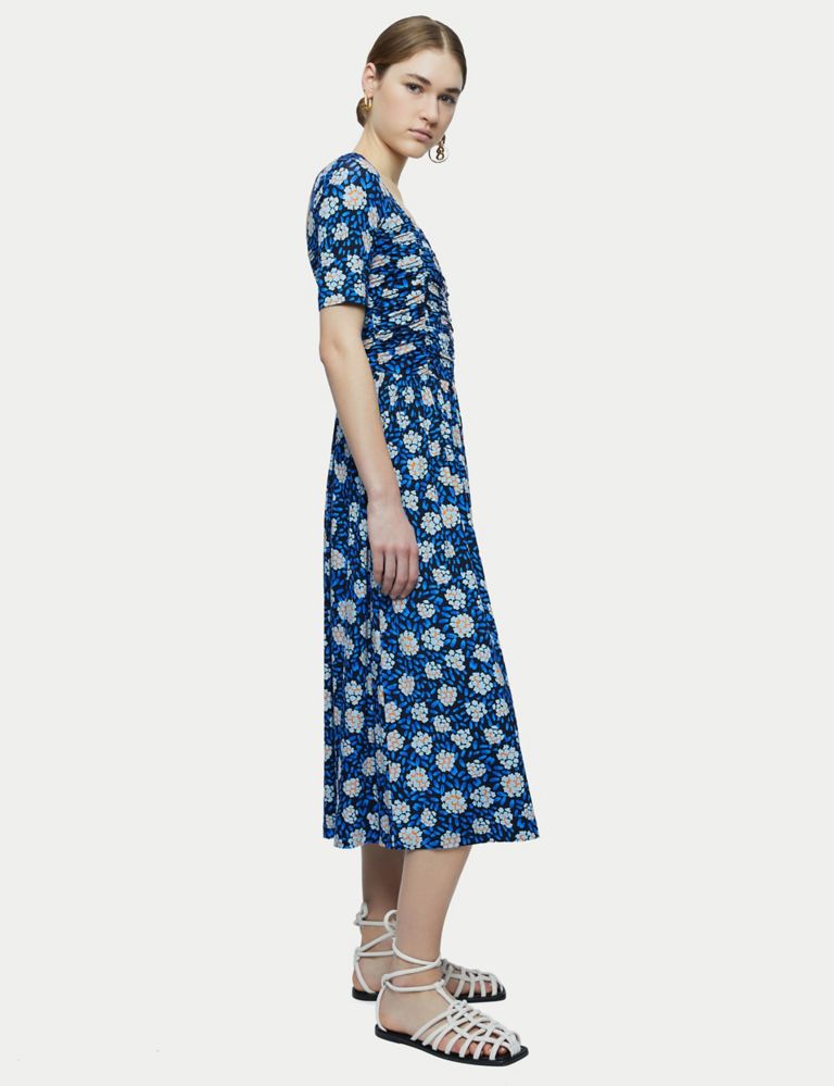 Jersey Floral Square Neck Ruched Tea Dress 2 of 4