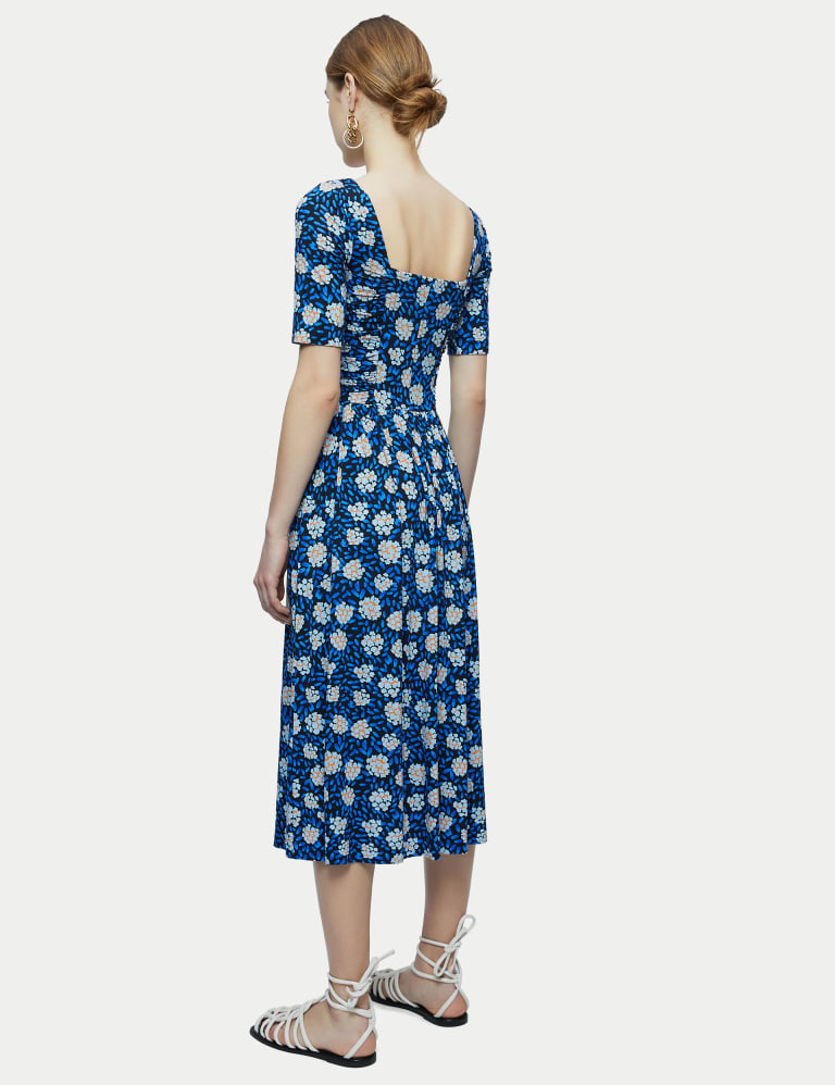 Jersey Floral Square Neck Ruched Tea Dress Jigsaw M S