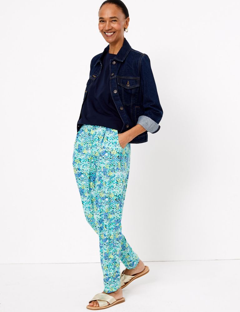 Jersey Floral Tapered Ankle Grazer Trousers 1 of 5