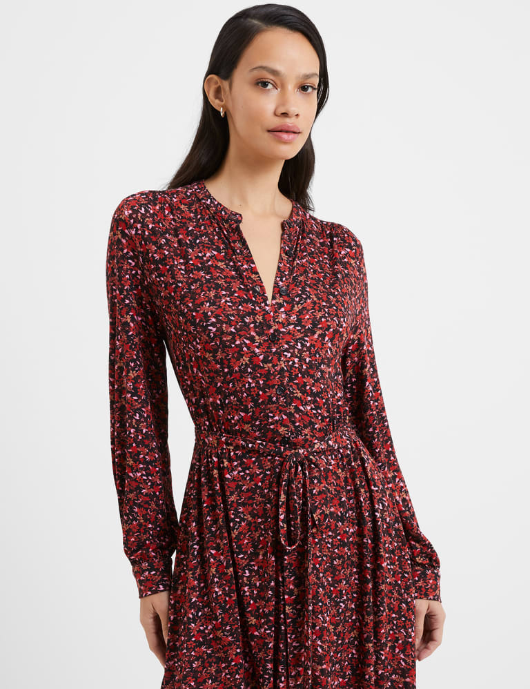 Jersey Floral V-Neck Knee Length Shirt Dress 3 of 4