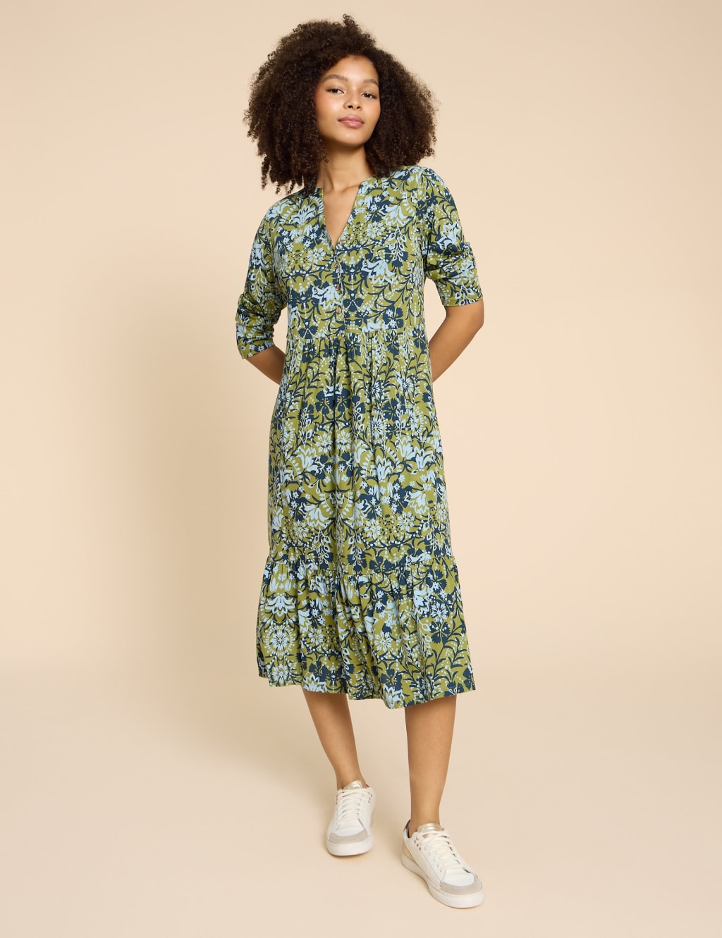Jersey Floral V Neck Midi Tiered Tea Dress White Stuff M S