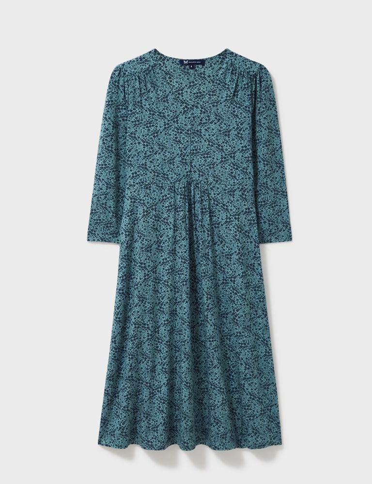 Jersey Floral V Neck Midi Waisted Dress