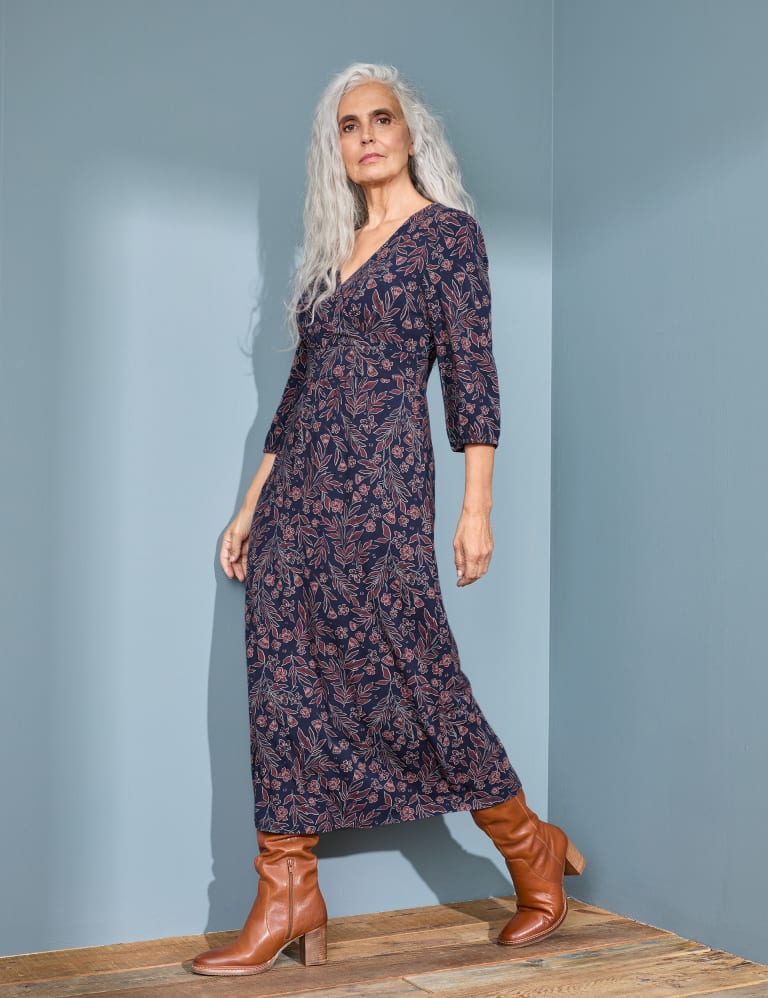 Jersey Floral V Neck Midi Waisted Dress Seasalt Cornwall M S