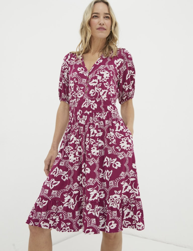 Jersey Floral V-Neck Waisted Dress 1 of 5