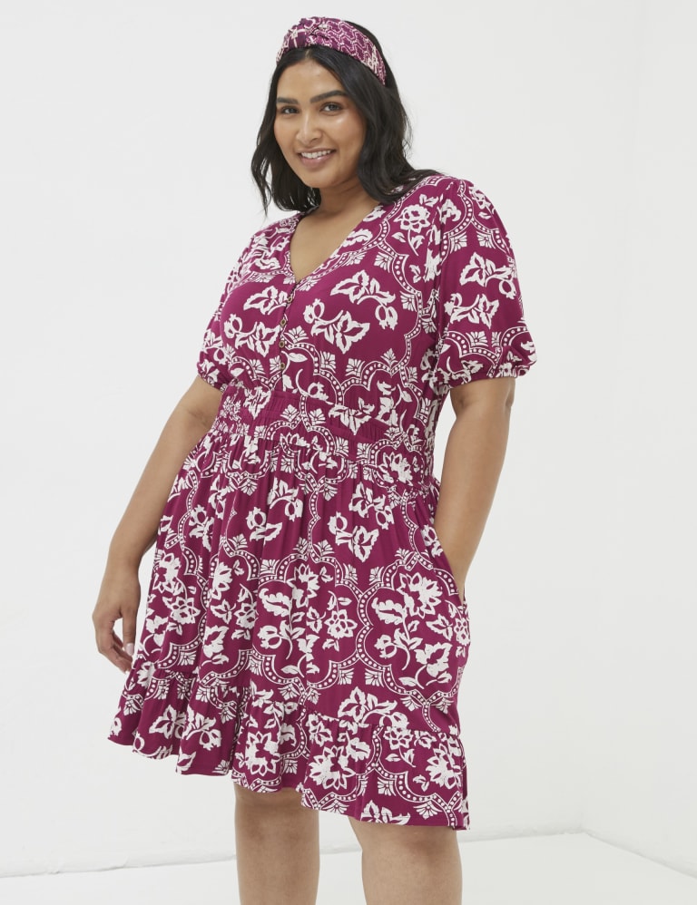 Jersey Floral V-Neck Waisted Dress 5 of 5