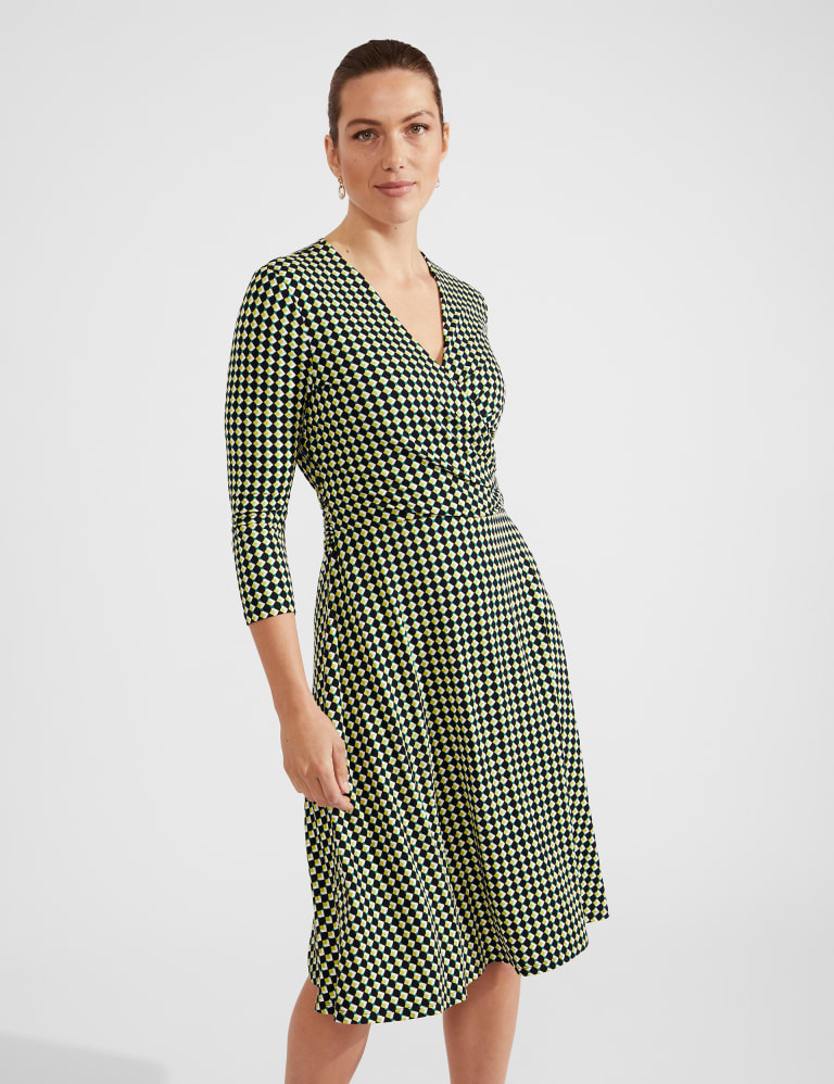 Jersey Geometric Knee Length Wrap Dress HOBBS M S
