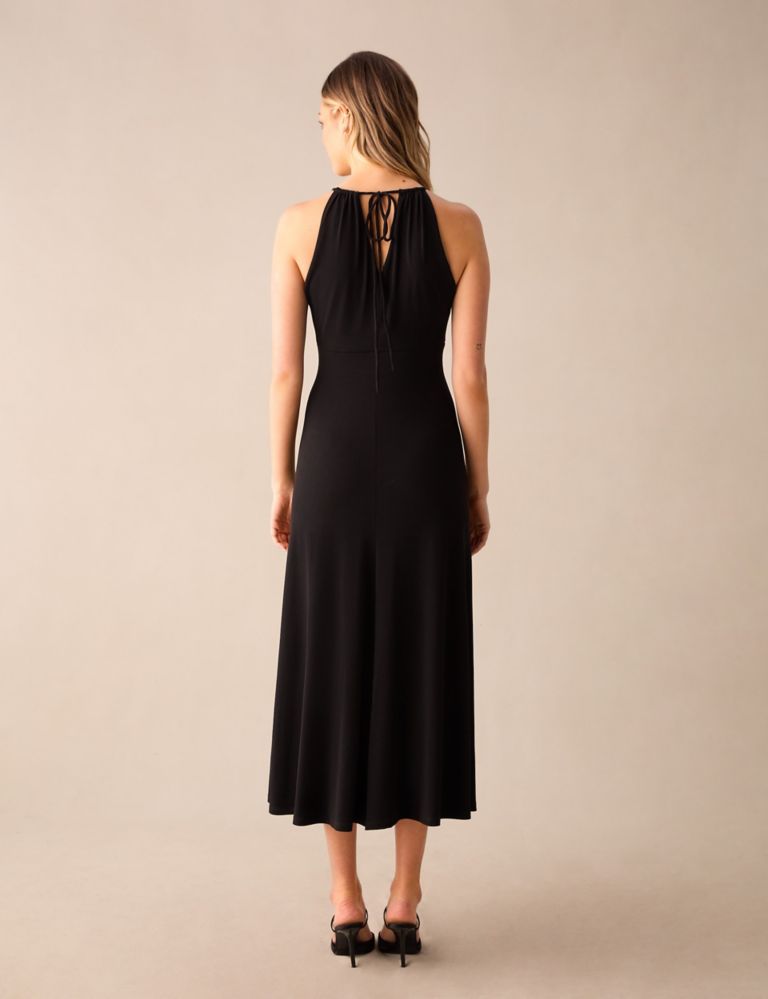Jersey Halter Neck Ruched Midi Dress 3 of 4
