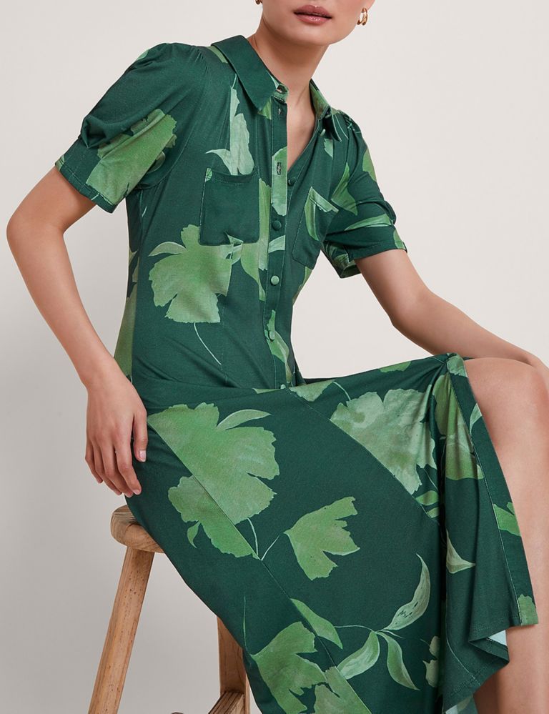Jersey Leaf Print Midi Shirt Dress 3 of 5