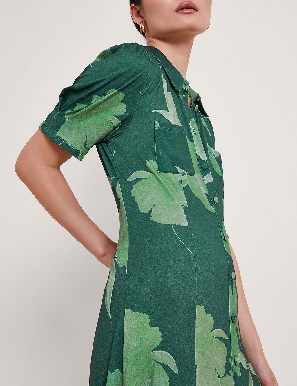 Jersey Leaf Print Midi Shirt Dress 4 of 5