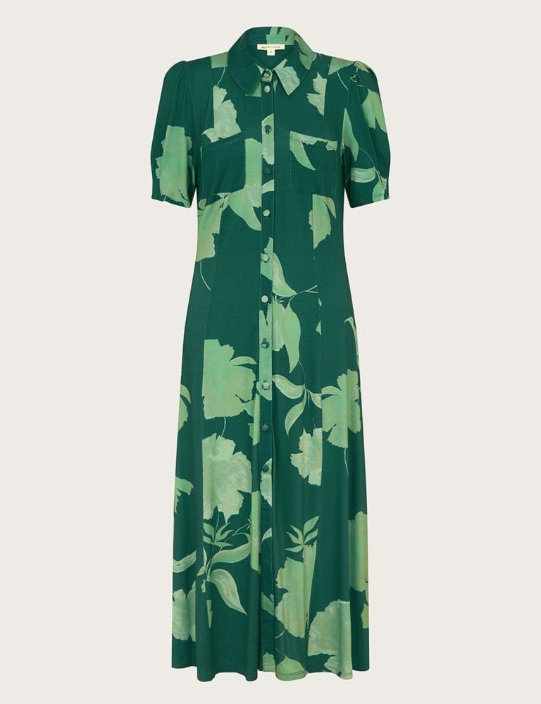 Jersey Leaf Print Midi Shirt Dress 2 of 5