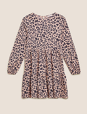 Jersey Leopard Print Tiered Dress (6-16 Yrs) Image 2 of 4