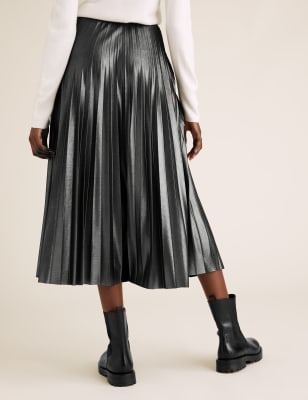 Metallic pleated clearance midi skirt halogen