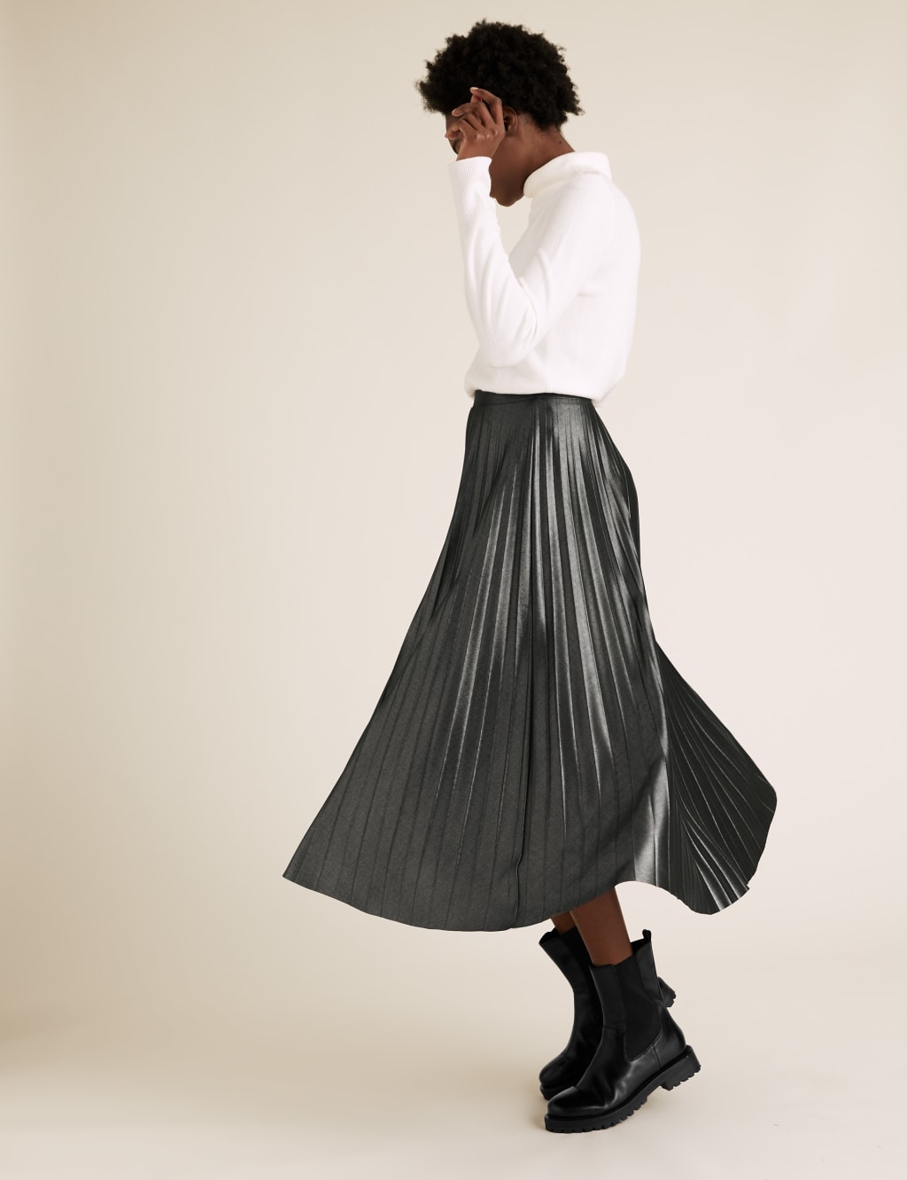 Gold pleated skirt m&s store