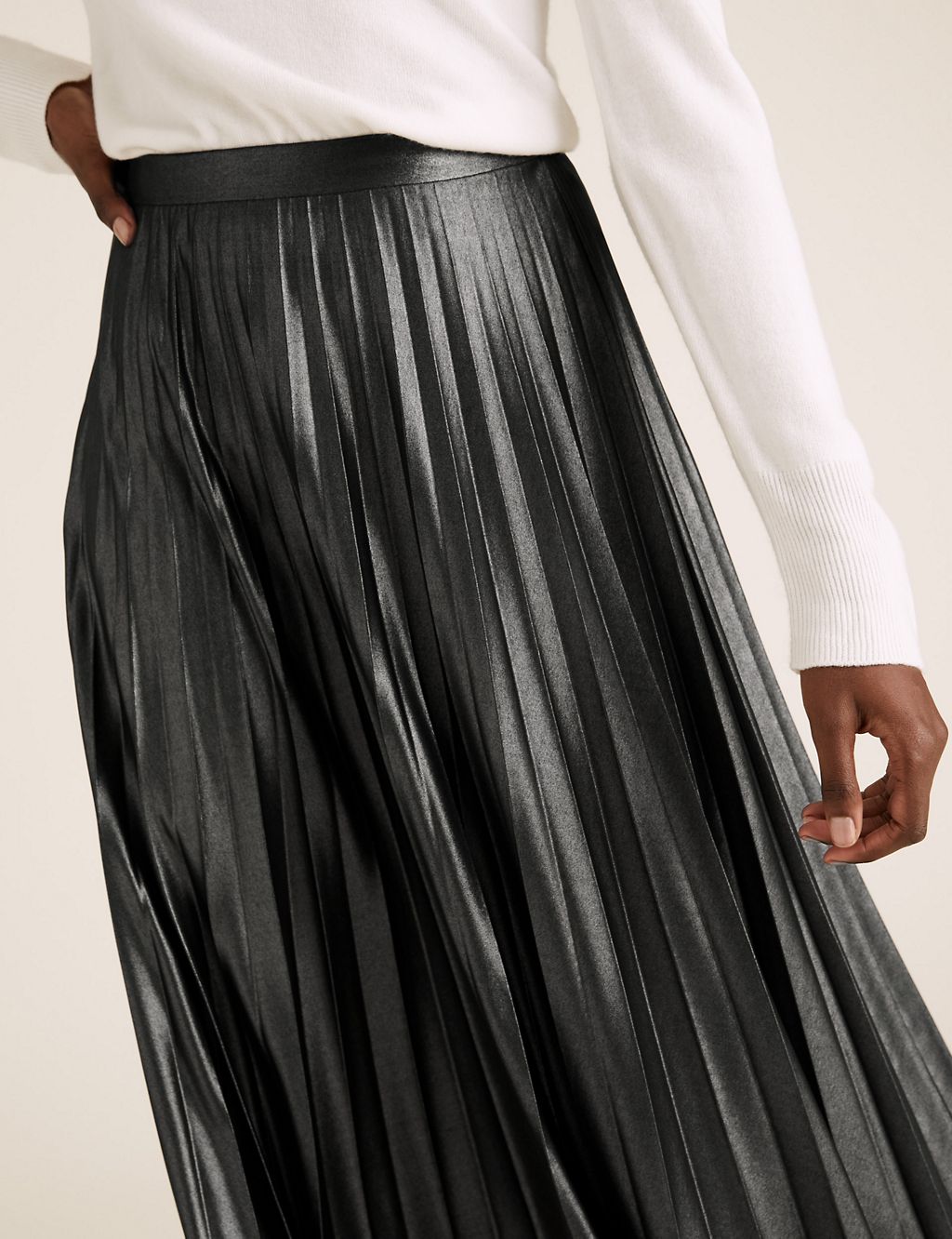 Jersey Metallic Pleated Midi Skirt 4 of 6