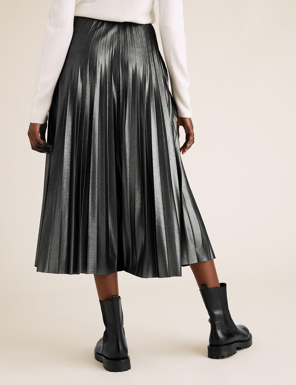 Jersey Metallic Pleated Midi Skirt 5 of 6