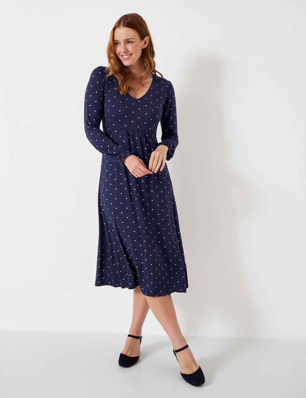 Jersey Metallic Star Print Midi Tea Dress Crew Clothing M S