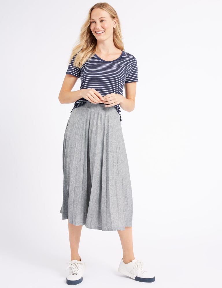 Grey pleated jersey midi clearance skirt
