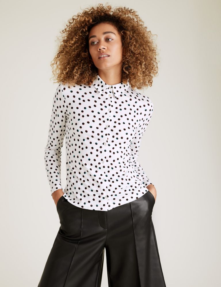 Jersey Polka Dot Long Sleeve Shirt | M&S Collection | M&S