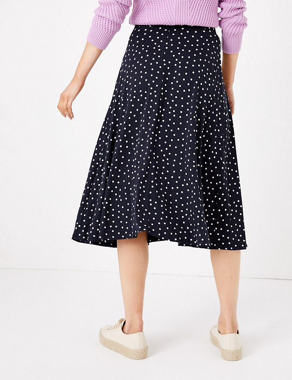 M&S Ladies Skirt Black Polka Dot OR Floral Print Jersey A-line Midi BNWT Marks