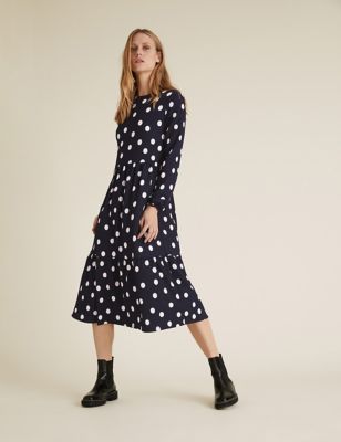 Jersey Polka Dot Midi Tiered Dress M S Collection M S