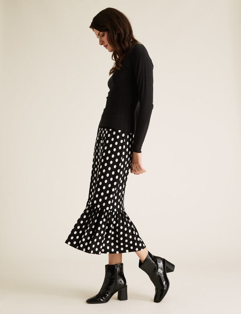 Jersey Polka Dot Midi Tiered Skirt M S Collection M S