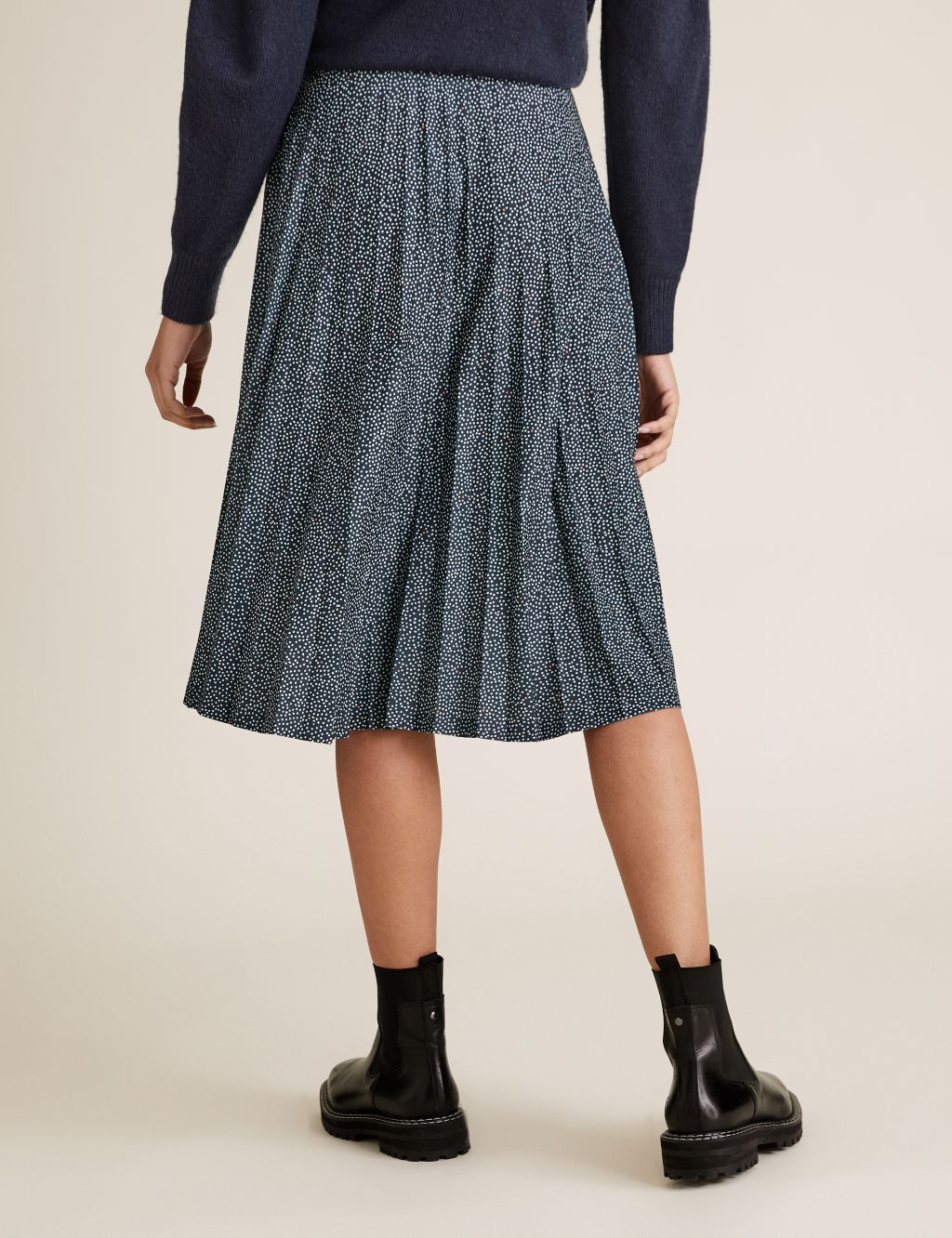 Jersey Polka Dot Pleated Midi A-Line Skirt 4 of 5