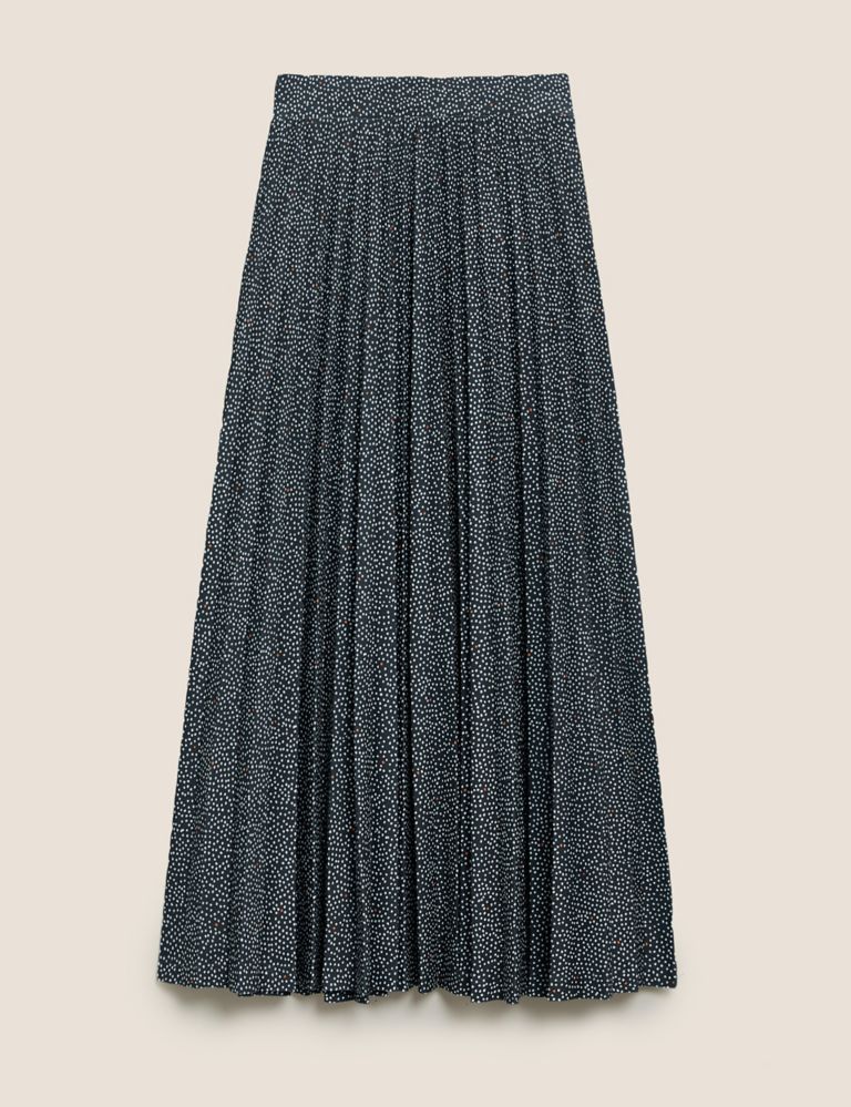 Jersey Polka Dot Pleated Midi A-Line Skirt 2 of 5