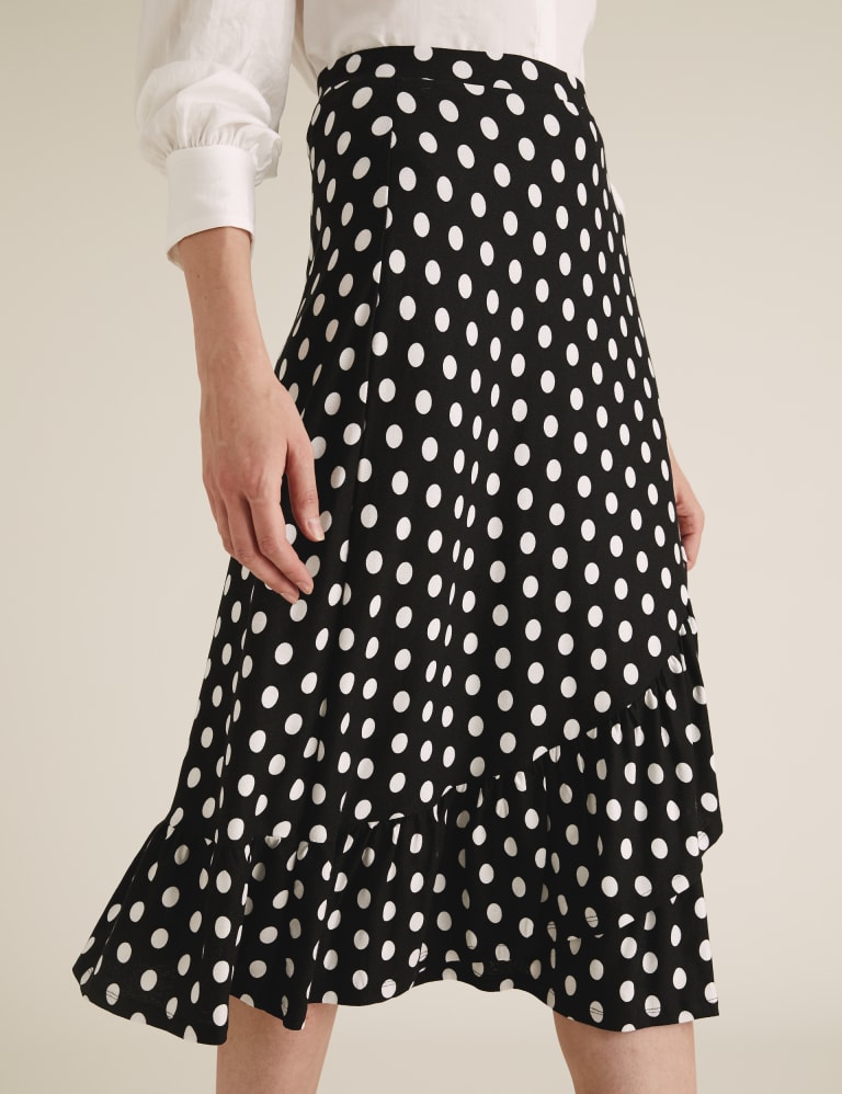 White spot store ruffle midi skirt