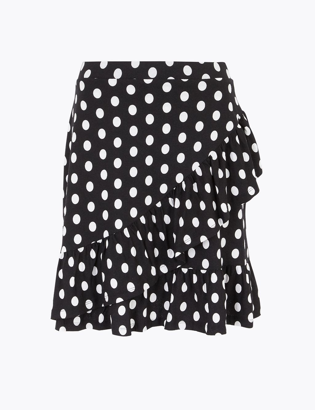 Jersey Polka Dot Ruffle Mini Wrap Skirt 1 of 4
