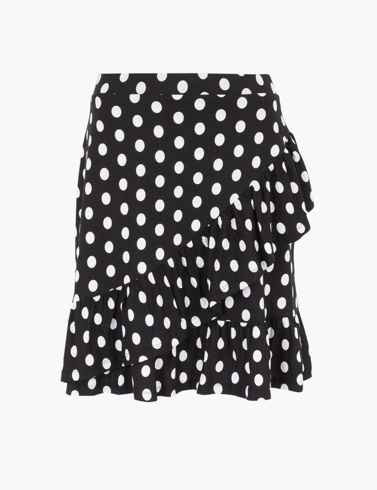 Jersey Polka Dot Ruffle Mini Wrap Skirt 2 of 4