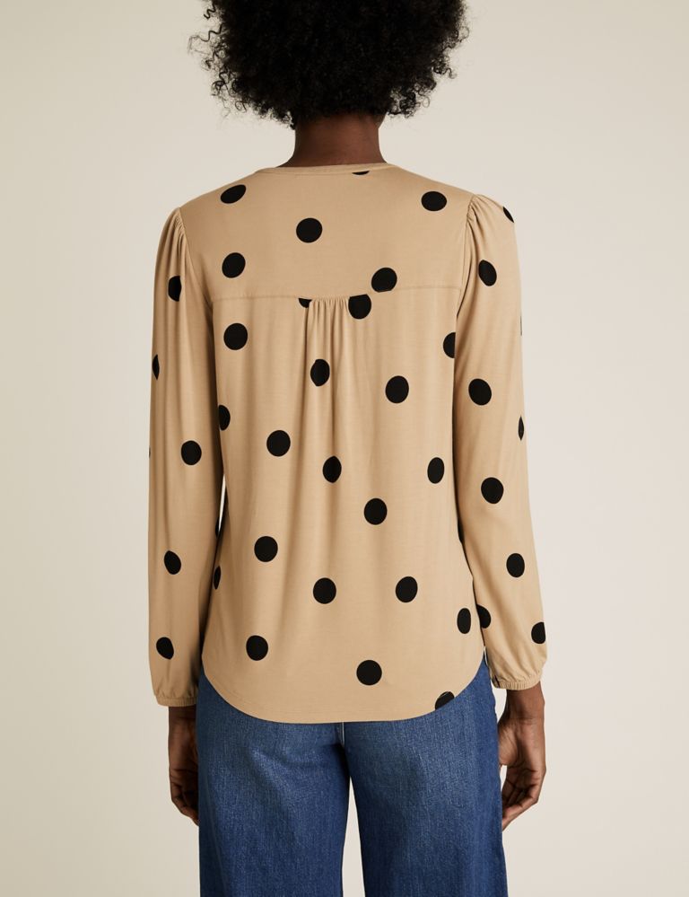 Jersey Polka Dot Tie Neck Relaxed Top 4 of 5