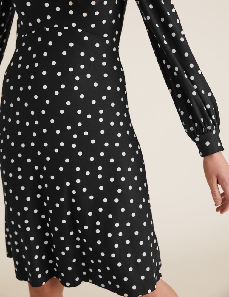 Jersey Polka Dot Tie Neck Skater Dress M S Collection M S