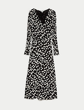 Jersey Polka Dot V-Neck Midi Wrap Dress Image 2 of 6