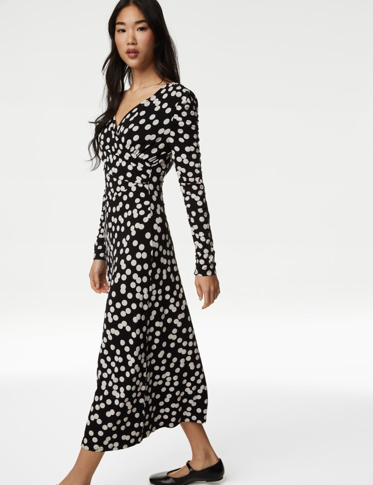 Jersey Polka Dot V-Neck Midi Wrap Dress 5 of 6