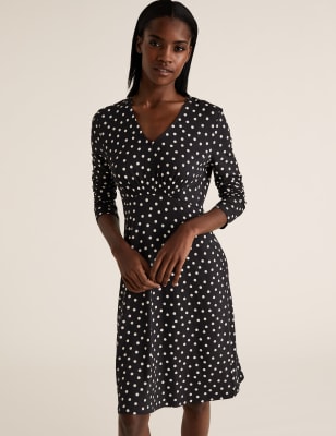 Jersey Polka Dot V Neck Skater Dress M S Collection M S