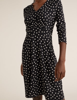 Jersey Polka Dot V Neck Skater Dress M S Collection M S