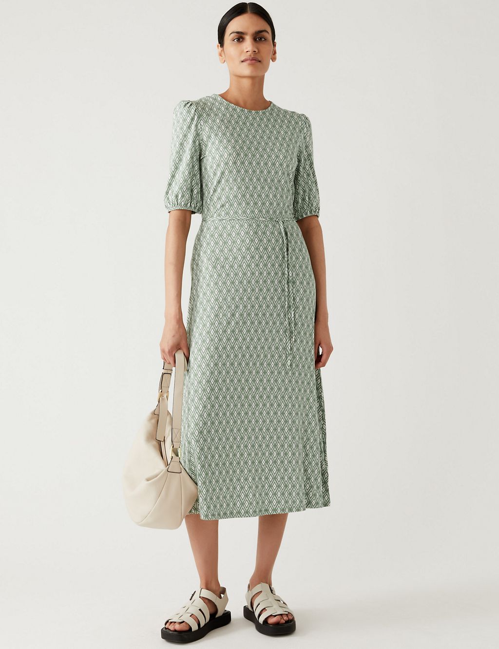 Jersey Printed Belted Midi Tea Dress 2 of 5