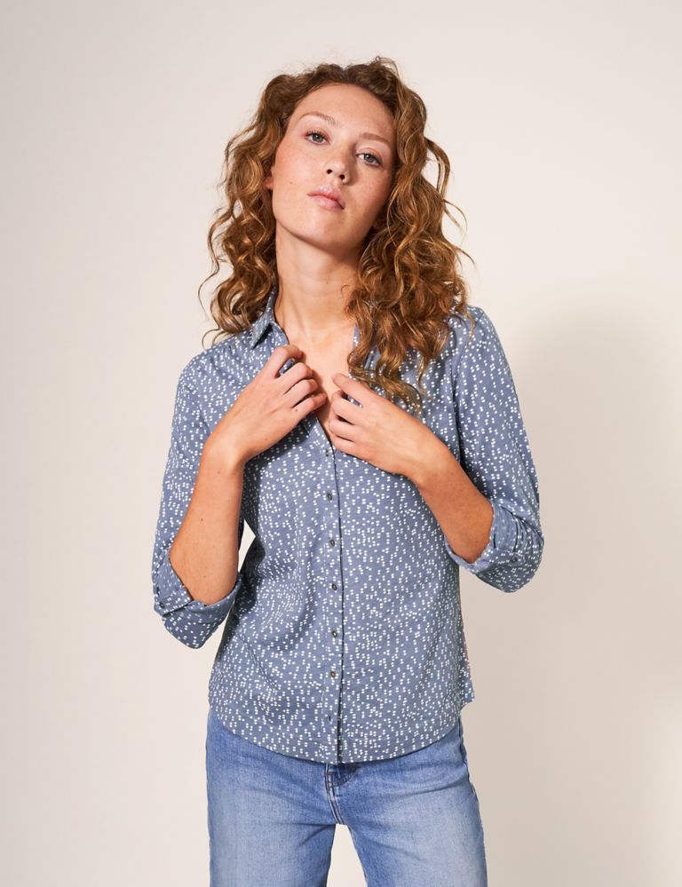 Jersey Printed Collared V-Neck Shirt 1 of 5