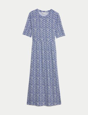 Jersey Printed Midi Waisted Dress Image 2 of 5