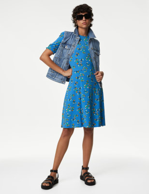 Jersey Printed Mini Skater Dress | Mu0026S Collection | Mu0026S