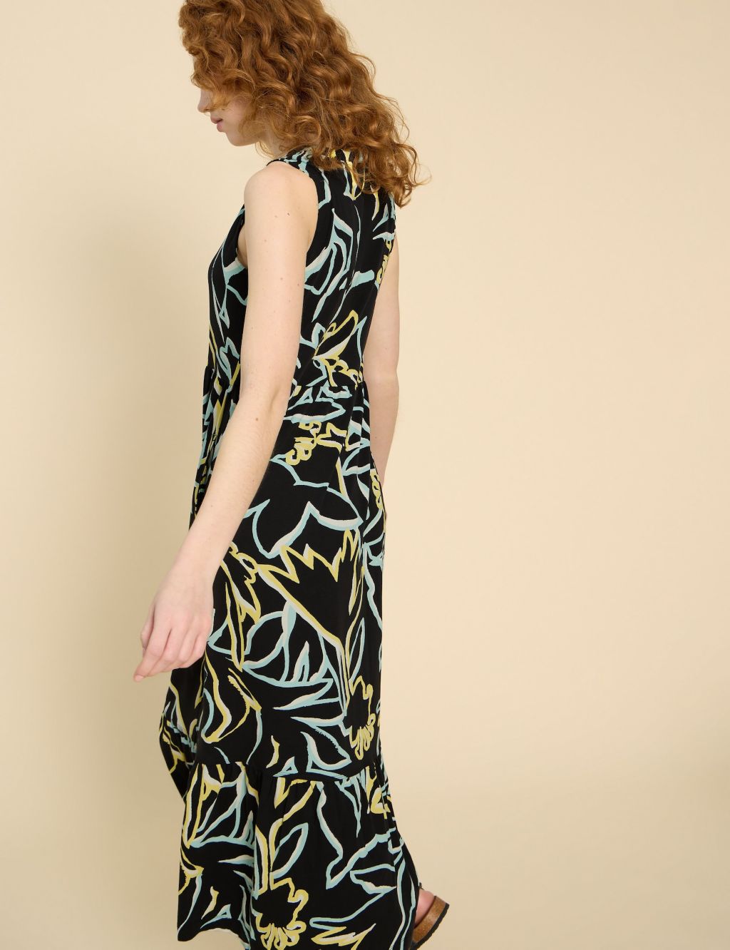 Jersey Printed Notch V-Neck Maxi Tiered Dress 2 of 6