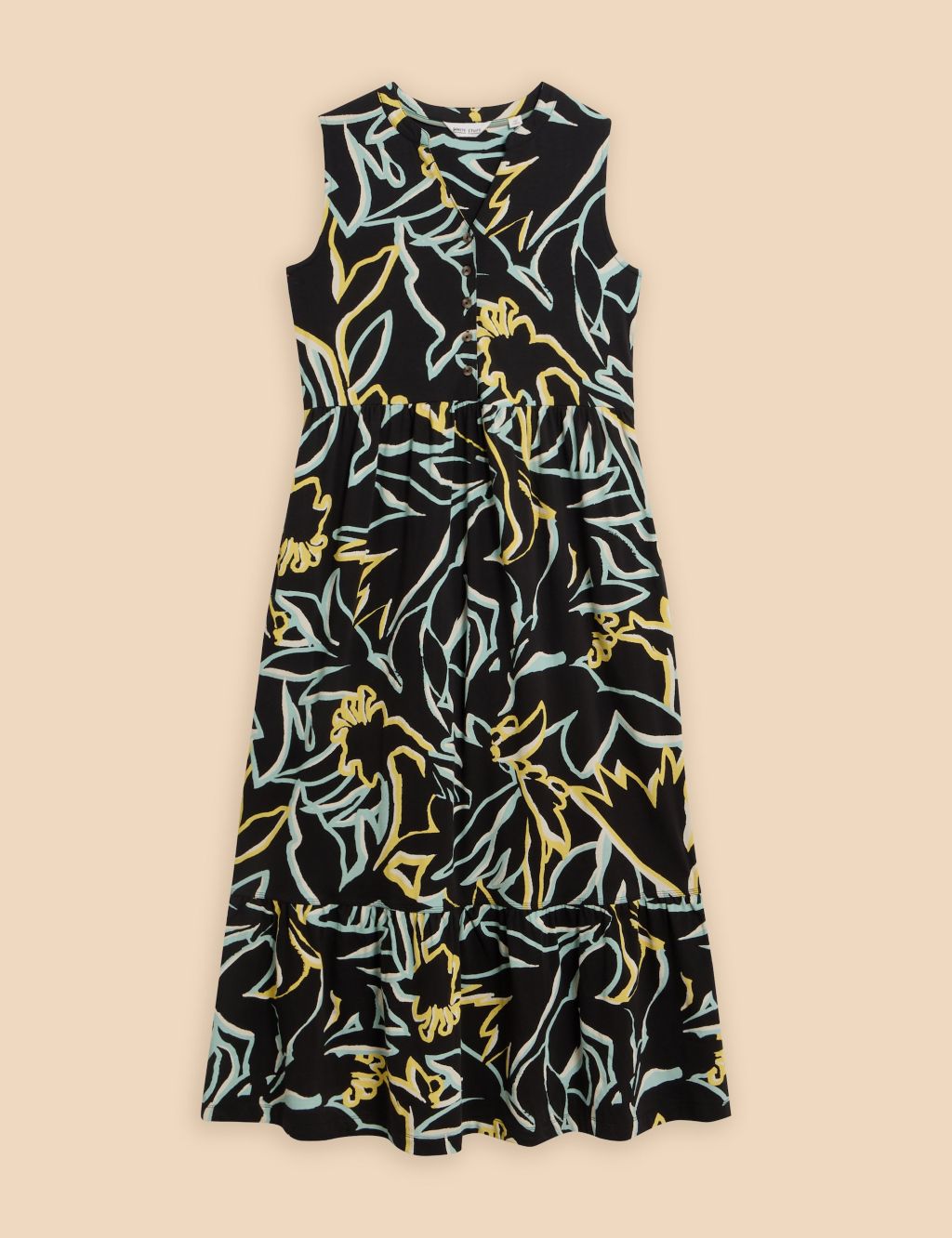 Jersey Printed Notch V-Neck Maxi Tiered Dress 1 of 6