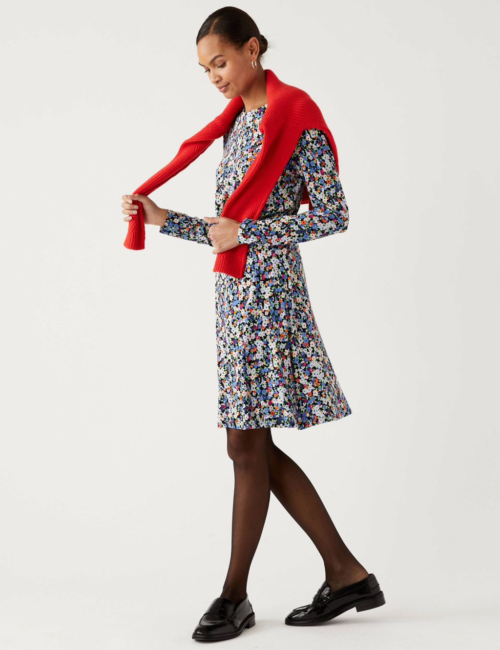 Jersey Printed Round Neck Mini Skater Dress 3 of 5