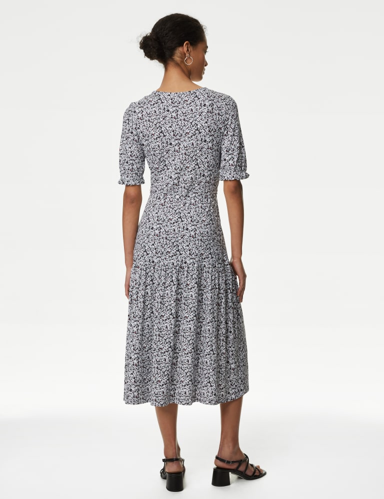 Printed Round Neck Midaxi Tea Dress, M&S Collection