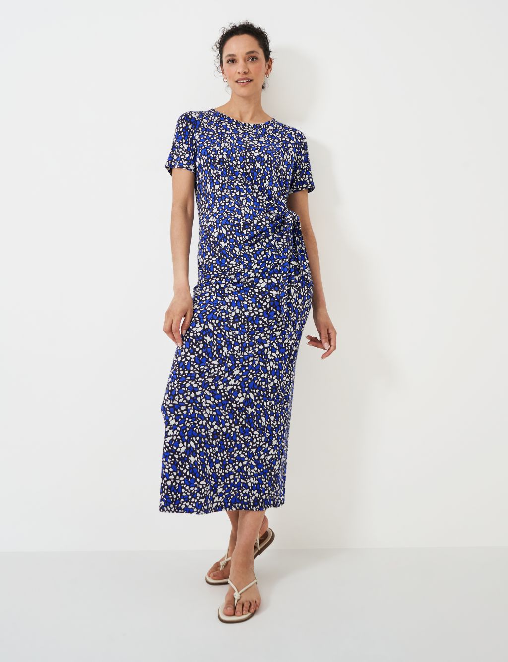 Jersey Printed Tie Front Midi Waisted Dress 3 of 5