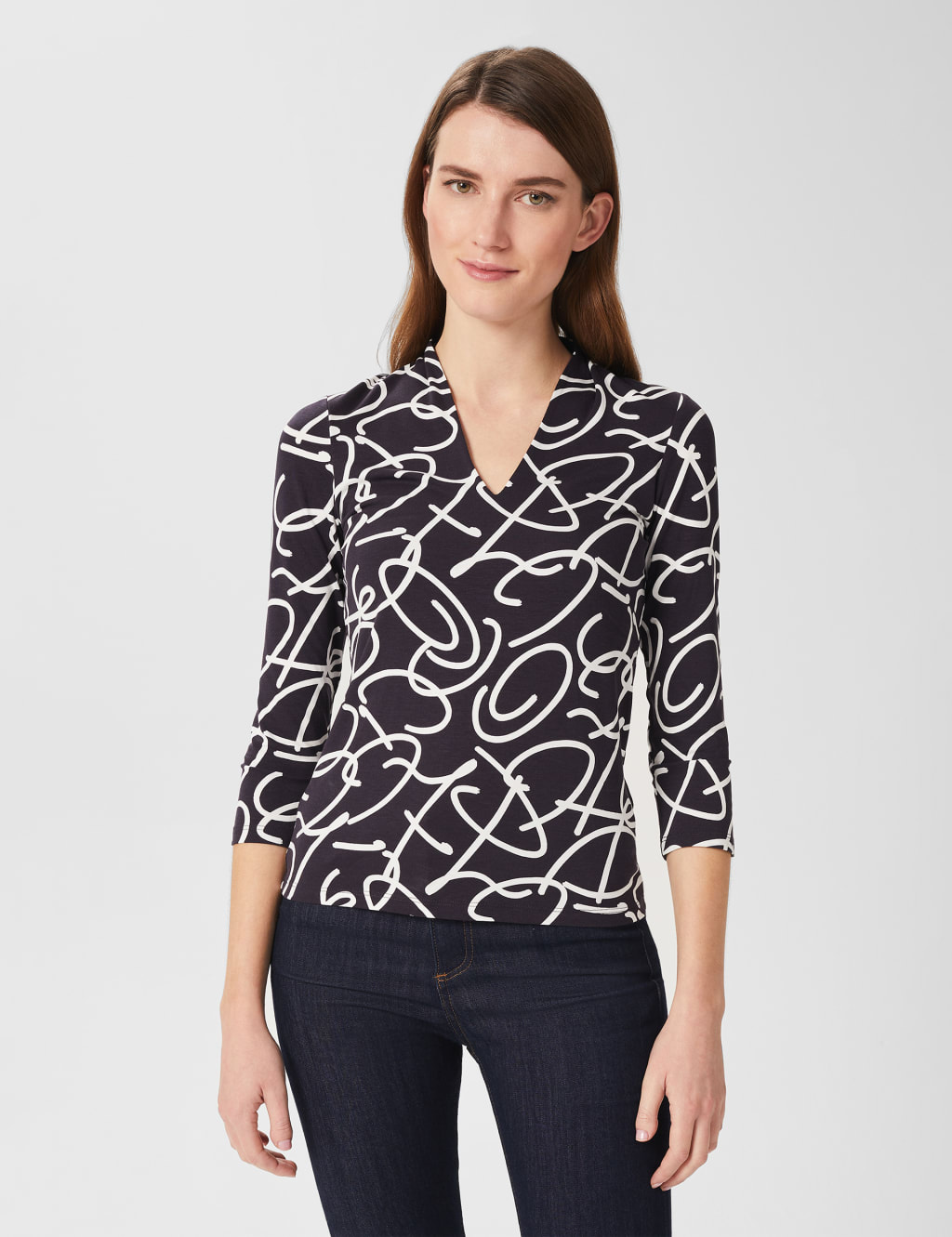 Jersey Printed VNeck 3/4 Sleeve Top HOBBS M&S