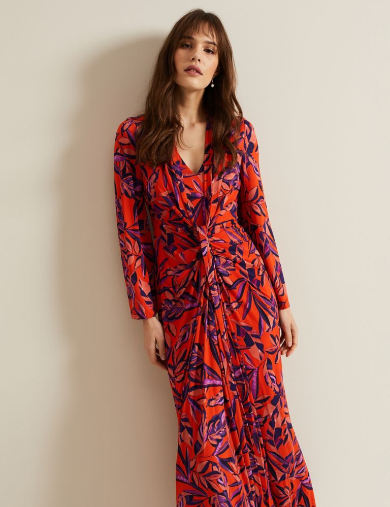 Jersey Printed V-Neck Maxi Waisted Dress 4 of 6