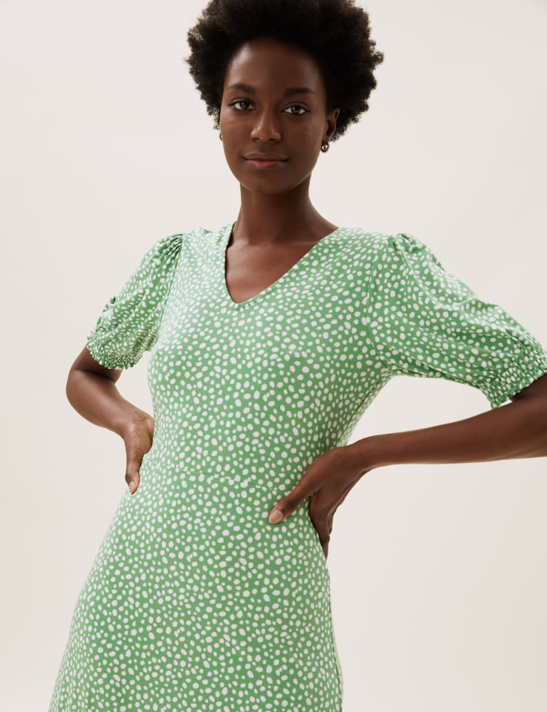 Jersey Printed V Neck Midi Tea Dress M S Collection M S